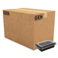 GEN Microwavable Food Container with Lid, Rectangular, 16 oz, 7.48 x 5.03 x 2.04, Black/Clear, Plastic, 150/Carton
